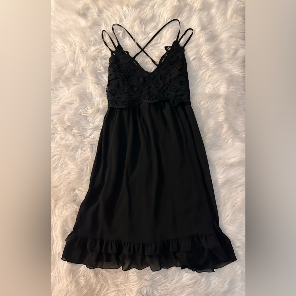 Feager black strap dress with crochet detail size: XL